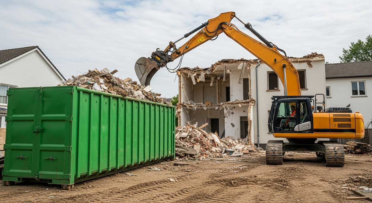 Container bei Hausabriss - professionelle Entsorgung von Abrissmaterial in Frankfurt